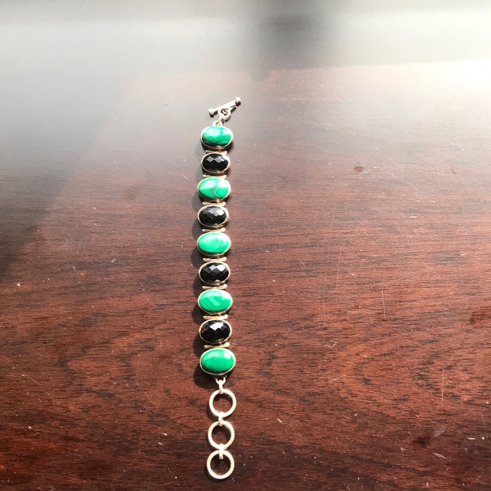 Sterling silver with Smoky topaz and genuine malachite bracelet🌺vintage